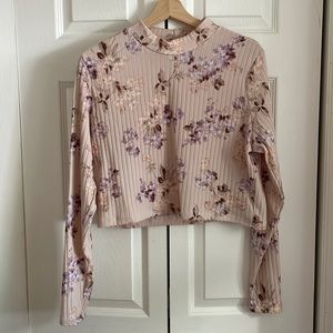 H&M Pink Floral Long Sleeve Crop Top